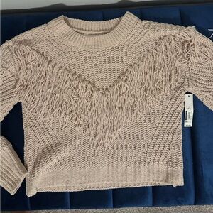 NWT Women's Cropped Cream Sweater with Fringe Detail
